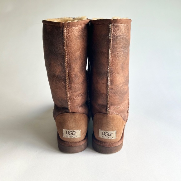UGG Brown Metallic Genuine Leather Sheepskin Lining Classic Tall Boots size 6 - Picture 7 of 15
